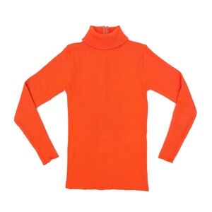 Vintage 70s Jack Winter Vibrant Orange Retro Ribbed Poly Knit Turtleneck Sweater